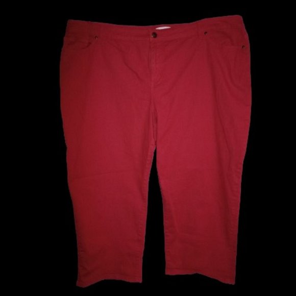 Lane Bryant Red Jeans Women's Size 28 Mid Rise Flex Waist Boyfriend Capri Pants - Picture 1 of 7